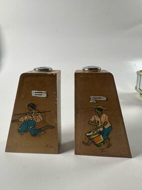 Vintage Brown Salt & Pepper Shakers with Illustrated Musicians